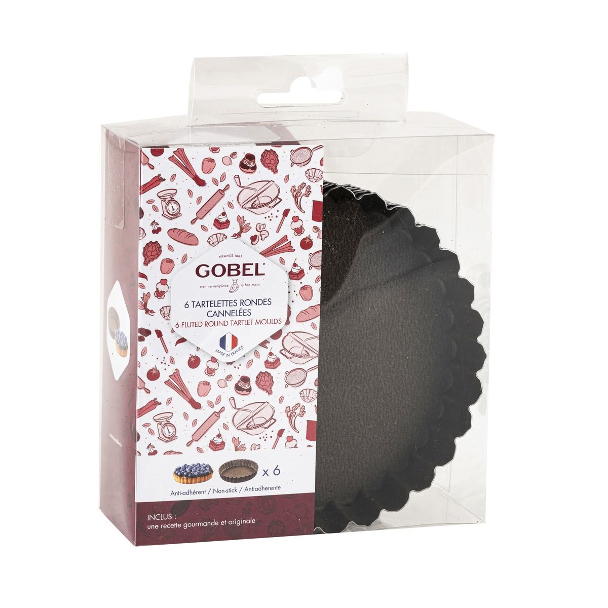 Boite des 6 moules à tartelettes cannelées anti adhésif fond fixe ø12 cm - gobel