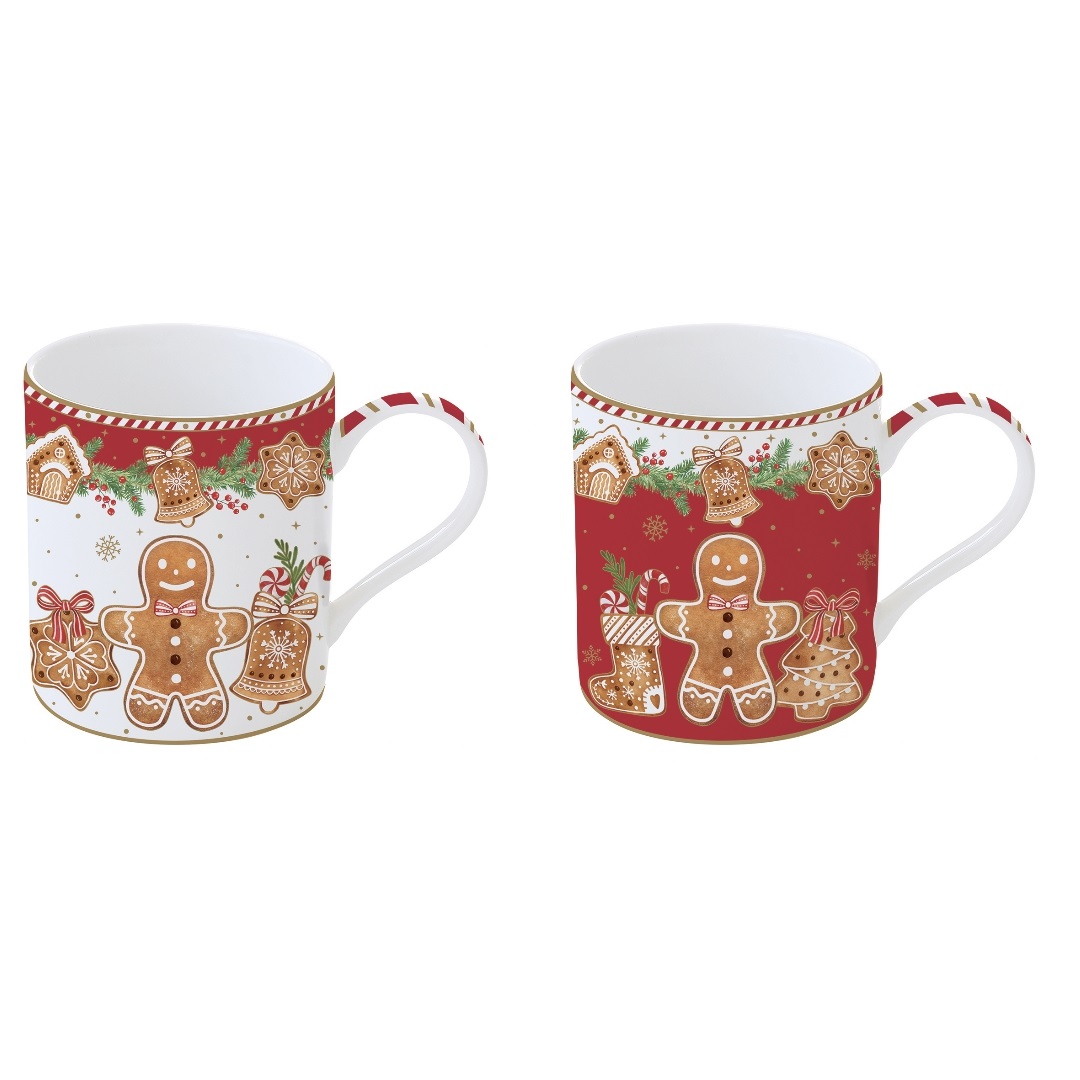 Coffret 2 mugs en porcelaine 35 cl en boite cadeau fancy gingerbread - easylife