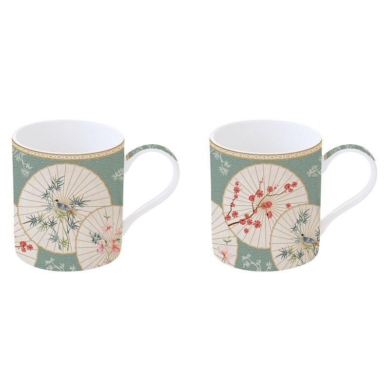 Coffret 2 mugs en porcelaine fine 35 cl decor oriental dreams - easylife