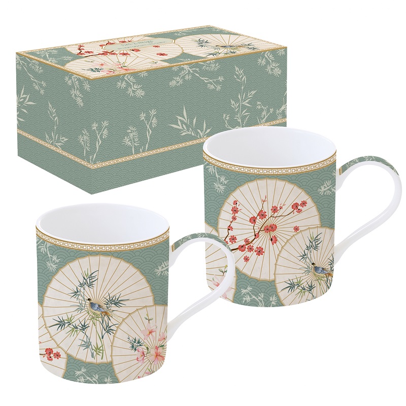 Coffret 2 mugs en porcelaine fine 35 cl decor oriental dreams - easylife