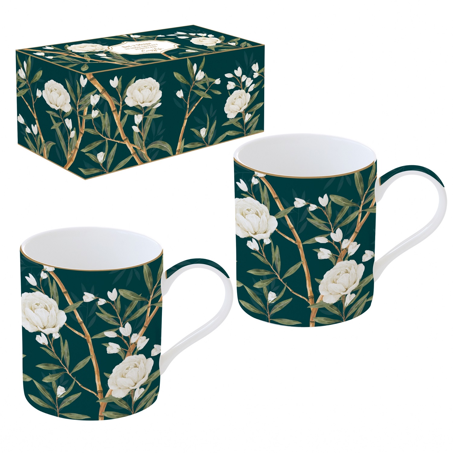 Coffret 2 mugs en porcelaine 35 cl en boite cadeau royal pivoine - easylife