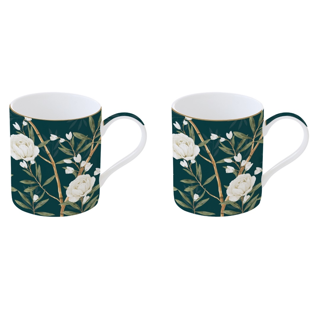 Coffret 2 mugs en porcelaine 35 cl en boite cadeau royal pivoine - easylife