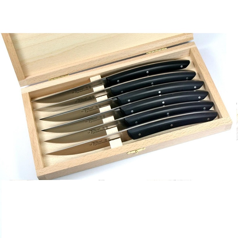 Coffret 6 couteaux a steak thiers lame mate manche nacrine noire mate - claude dozorme