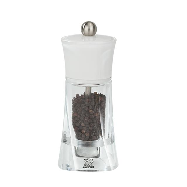 Moulin a poivre transparent molene blanc 14 cm - peugeot saveurs