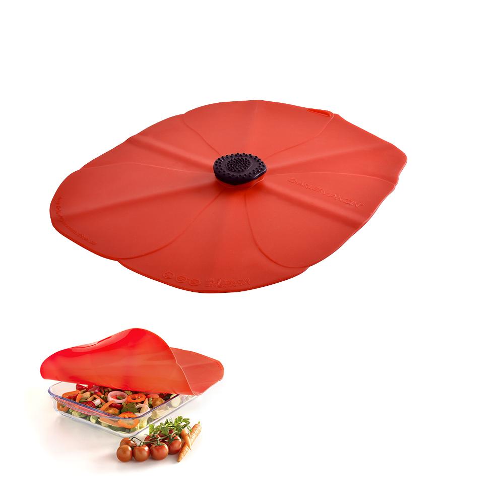 Couvercle hermetique en silicone oblong decor coquelicots poppy 35x25 cm- charles viancin
