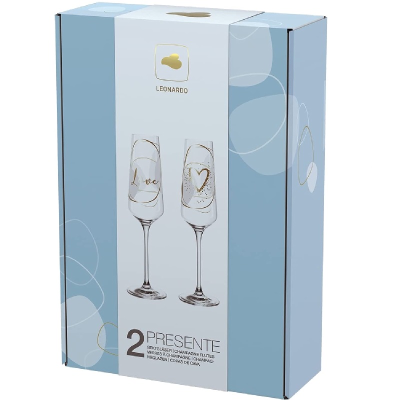 Coffret cadeau 2 flutes a champagne 280 ml love - leonardo