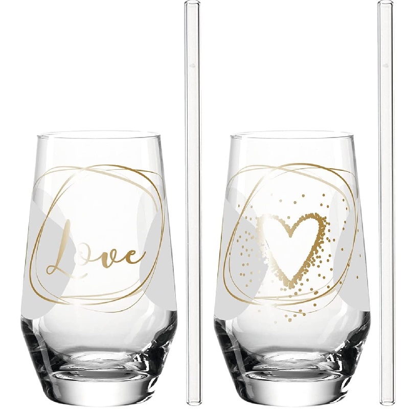 Coffret cadeau 2 verres + 2 pailles 365 ml love - leonardo
