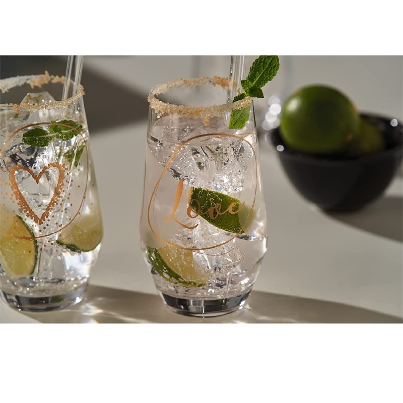 Coffret cadeau 2 verres + 2 pailles 365 ml love - leonardo