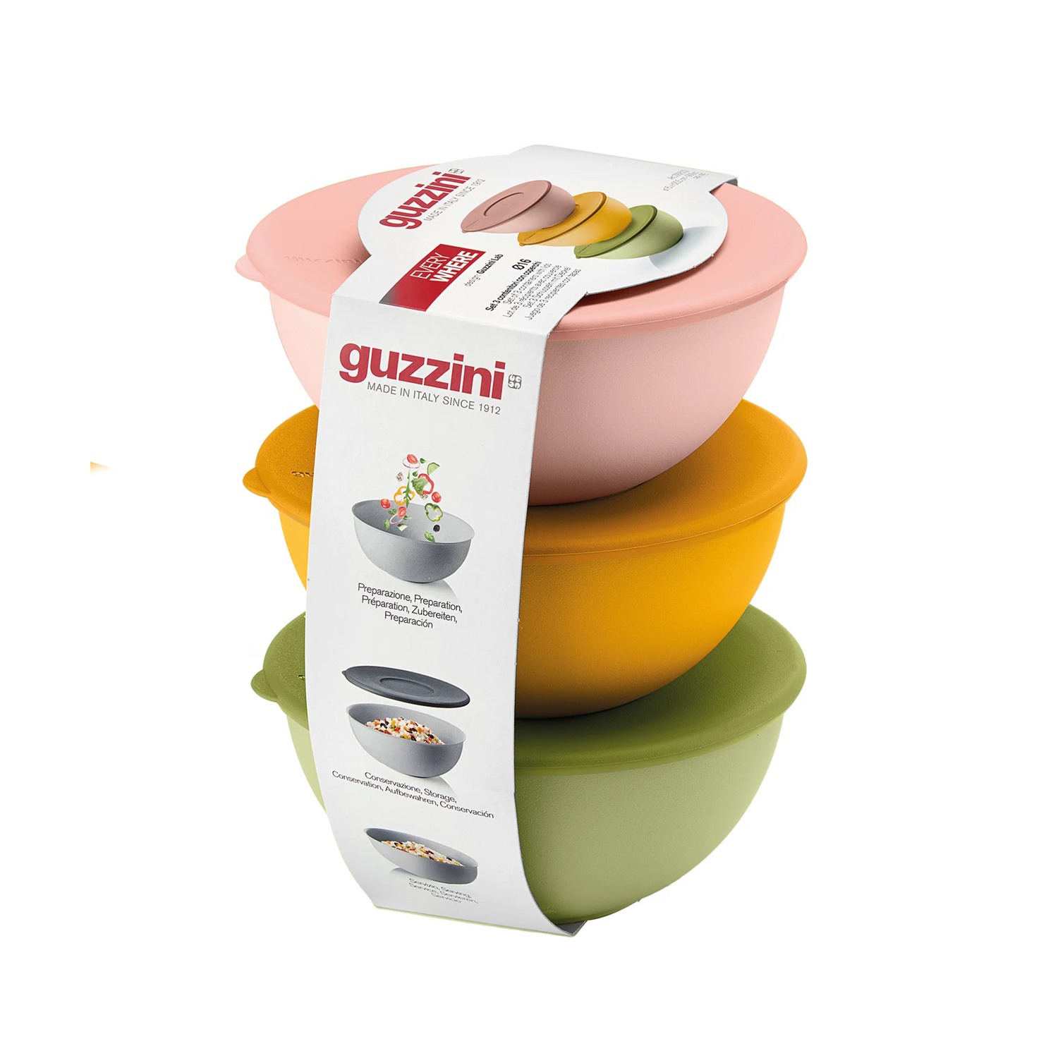 Lot de 3 récipients saladiers avec couvercles ø16cm - guzzini