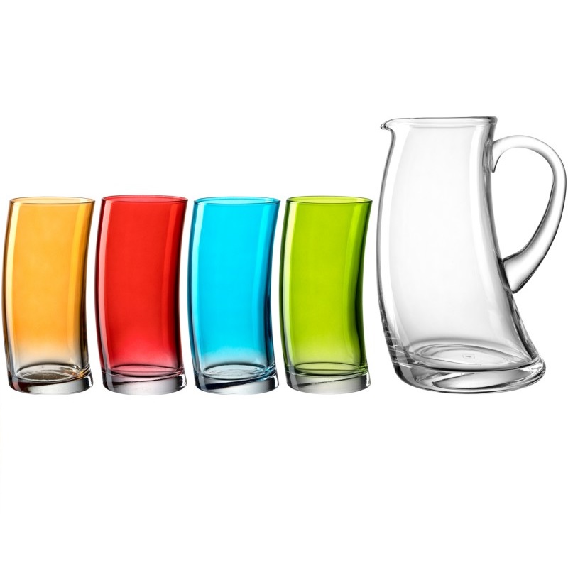 Ensemble de 4 verres swing color assortis 500 ml + 1 carafe swing - leonardo