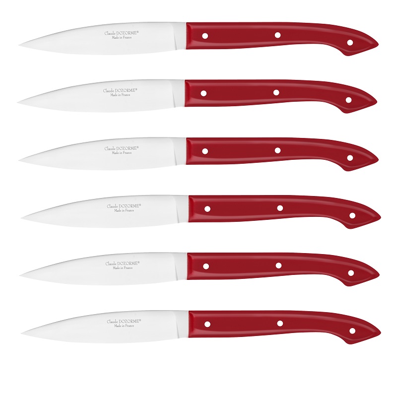 Coffret hetre 6 couteaux a steak capucin manche rouge - claude dozorme