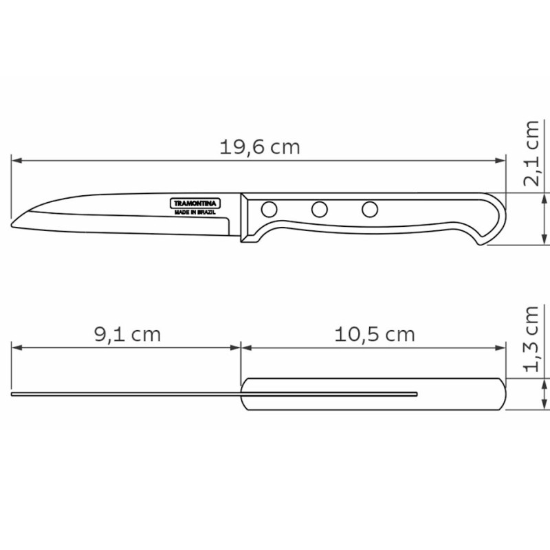 Couteau d'office 8cm. inox et technobois - tramontina