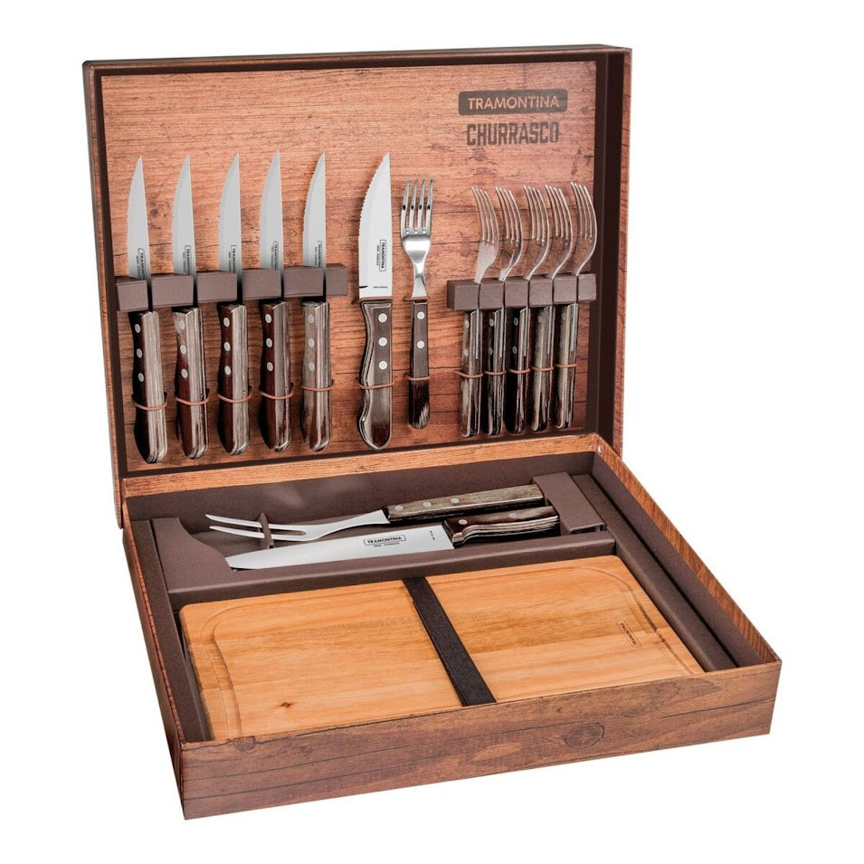 Malette pour barbecue churrasco 15pcs. inox et technobois marron - tramontina