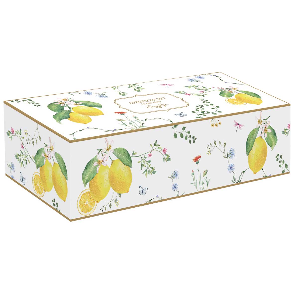 Coffret set apéritif 3 bols en porcelaine jaune citron sur plateau bambou - easylife