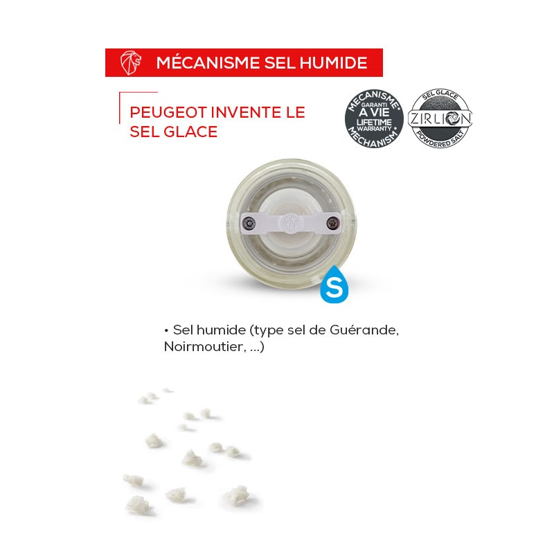 Molène moulin à sel humide manuel en acryl couleur blanc 14 cm- peugeot saveurs