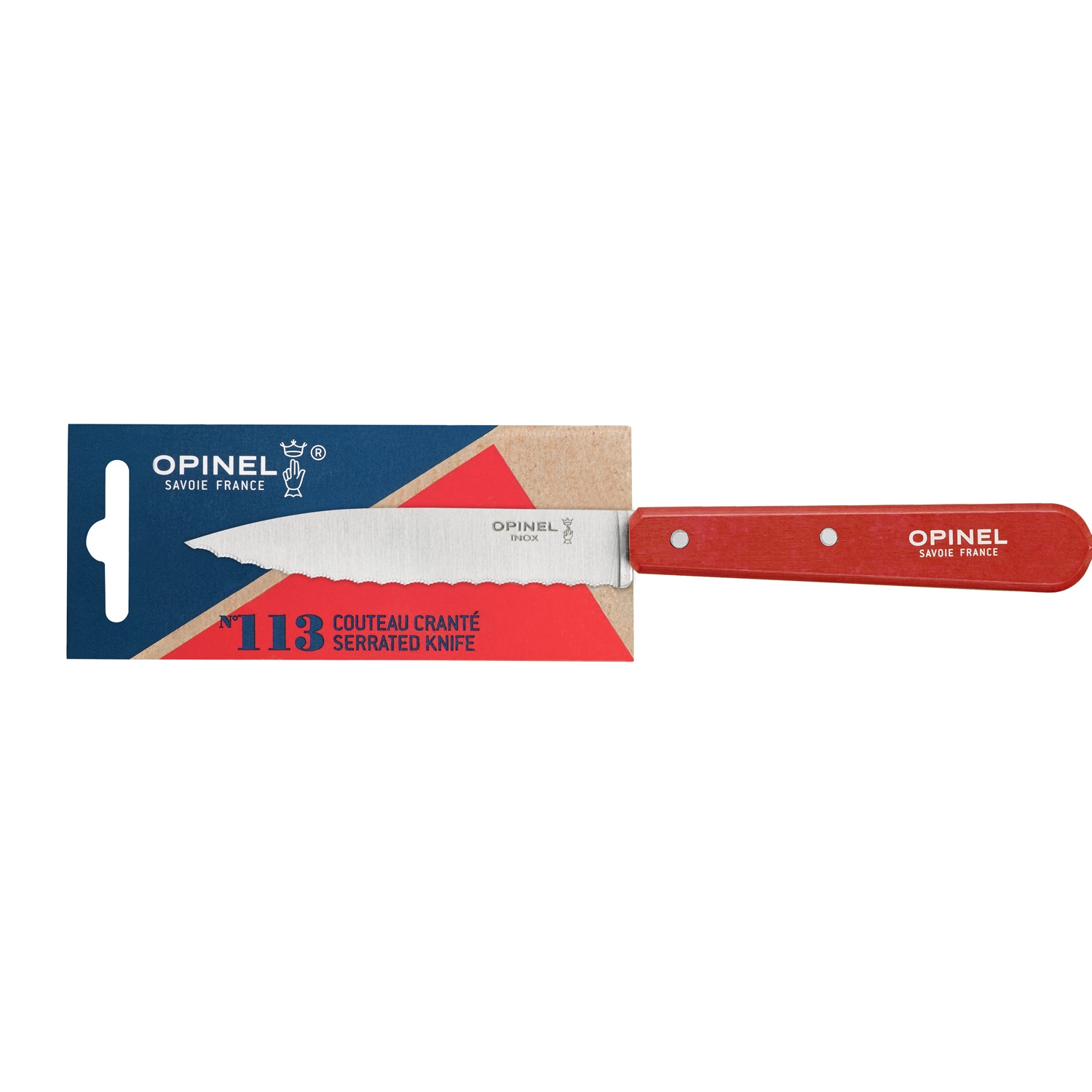 Couteau cranté à tomates 10 cm manche bois rouge n°113 - opinel 