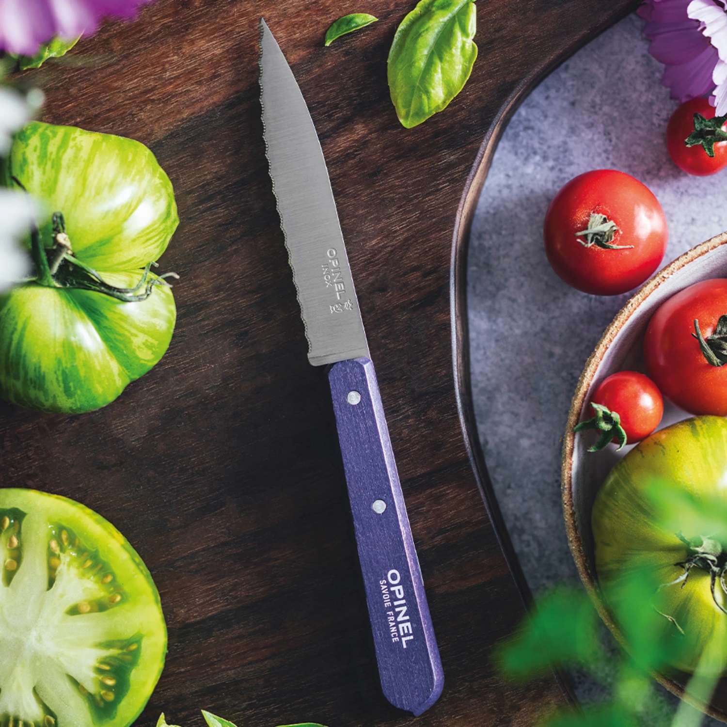 Couteau cranté à tomates 10 cm manche bois violet n°113 - opinel 