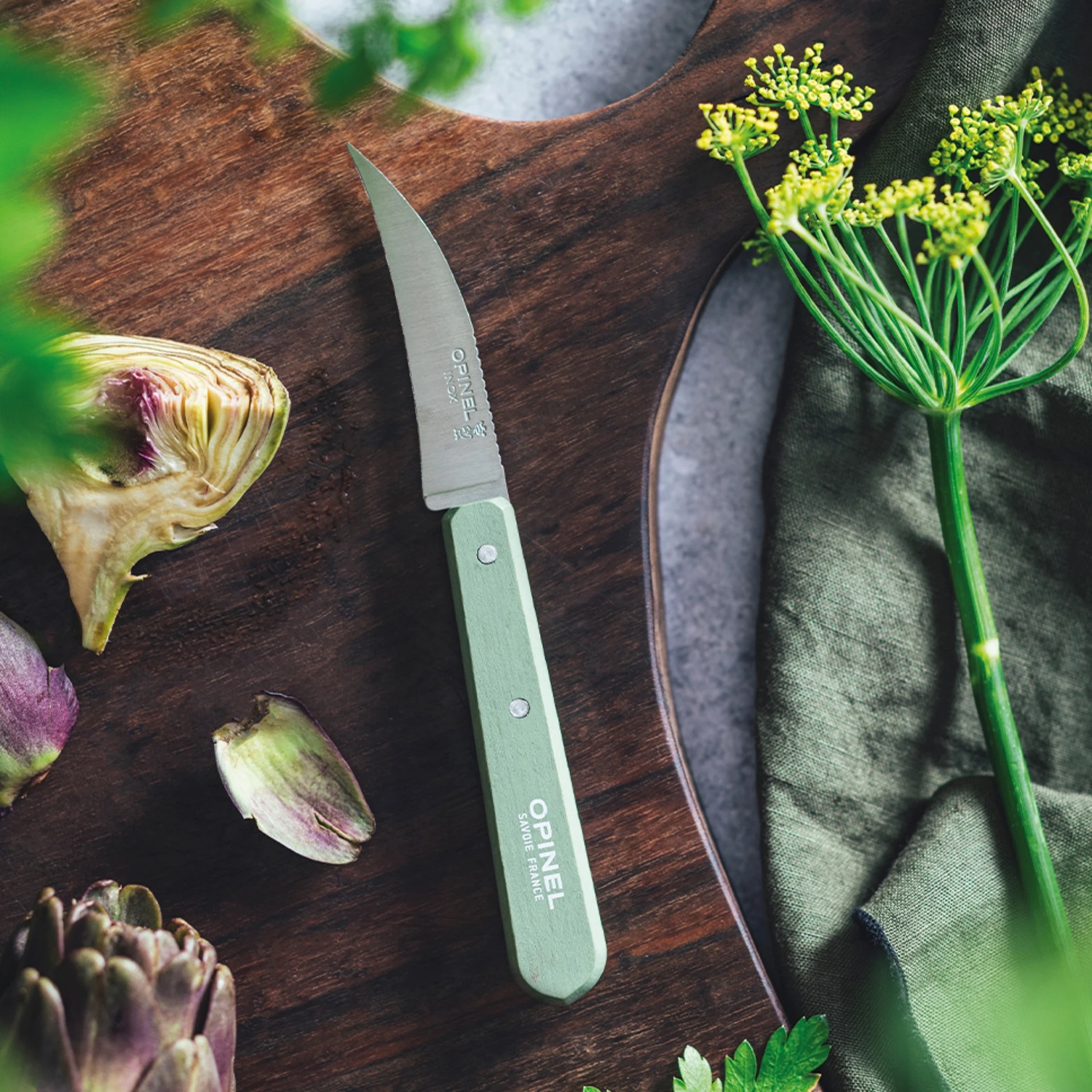 Couteau à légumes - bec d'oiseau pour tourner et éplucher manche en bois sauge n°114 - opinel 