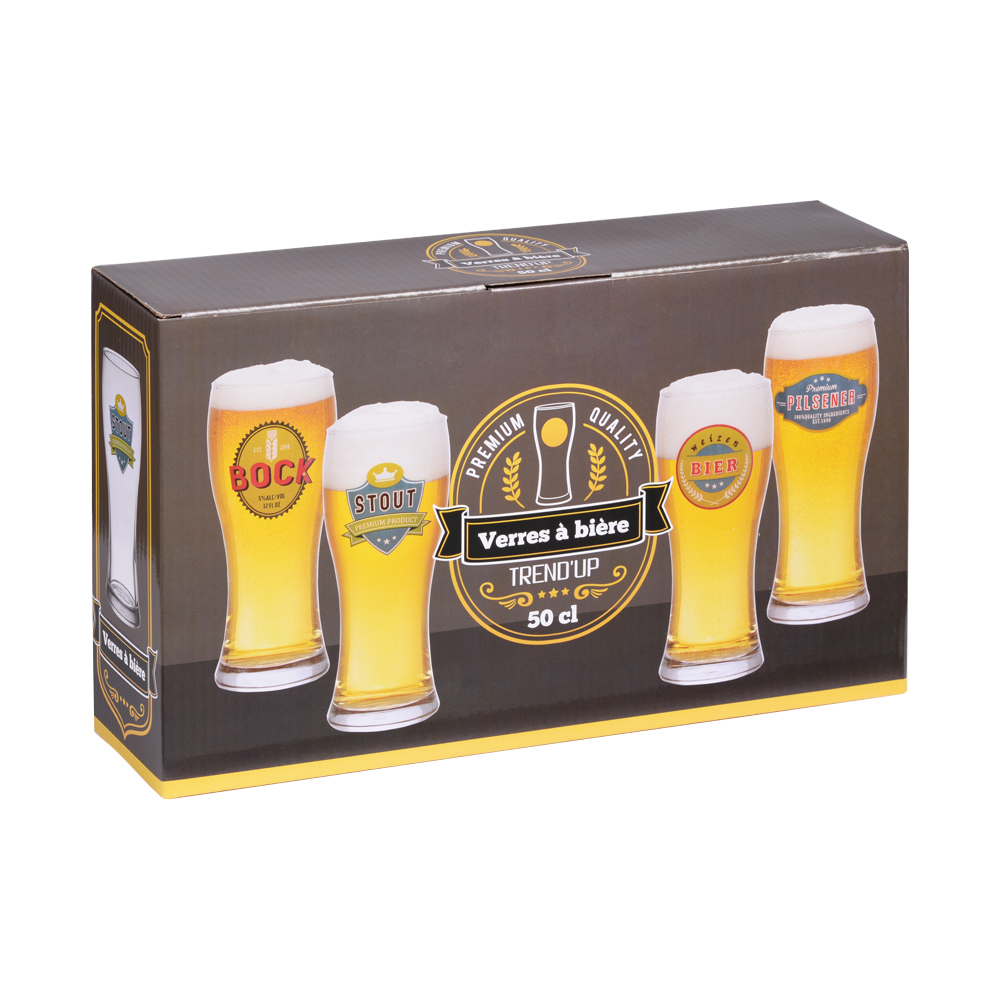 Coffret de 4 chopes à bières 50 cl décorées - table et passion