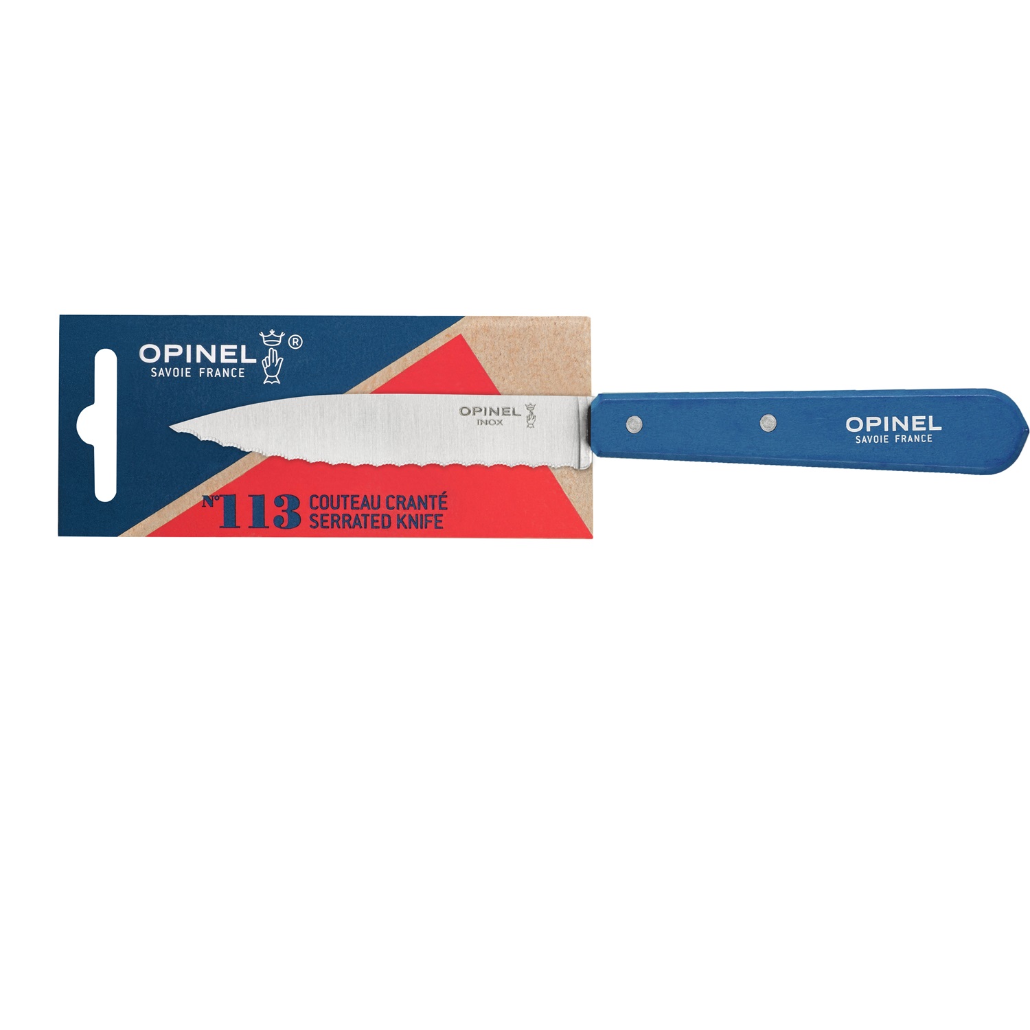 Couteau cranté à tomates 10 cm manche bois bleu n°113 - opinel 