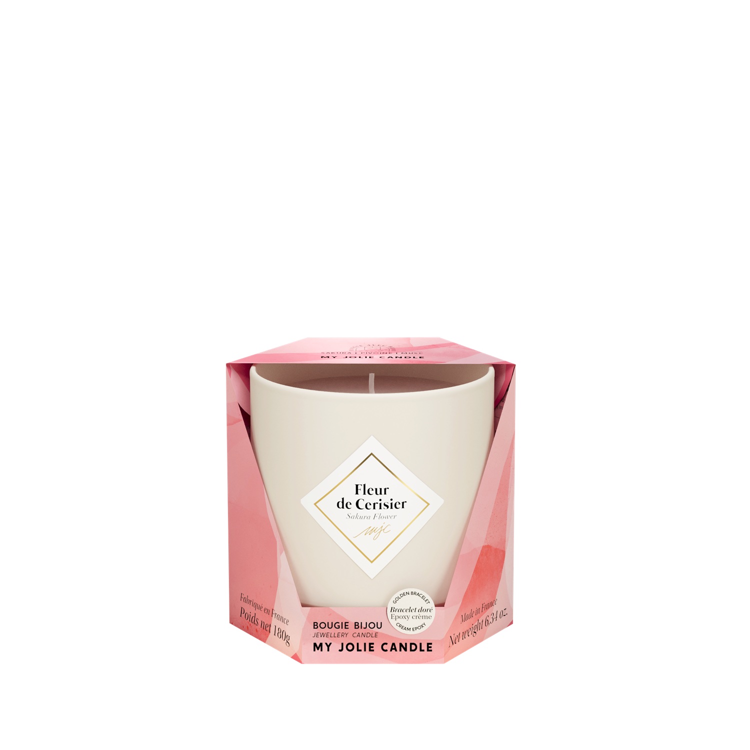 Bougie parfumée fleur de cerisier bracelet or et perles beige les essentielles 36h - my jolie candle