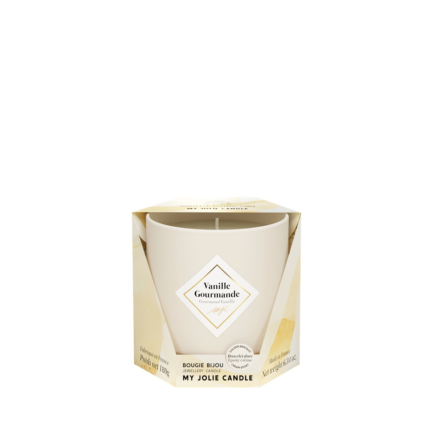 Bougie parfumée vanille gourmande bracelet or et perles beige les essentielles 36h - my jolie candle