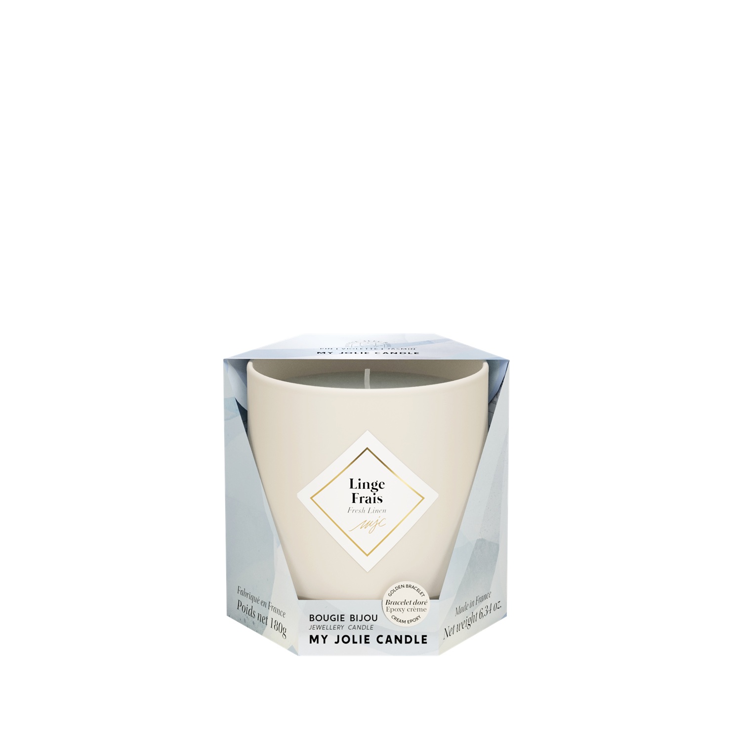 Bougie parfumée linge frais bracelet or et perles beige les essentielles 36h - my jolie candle