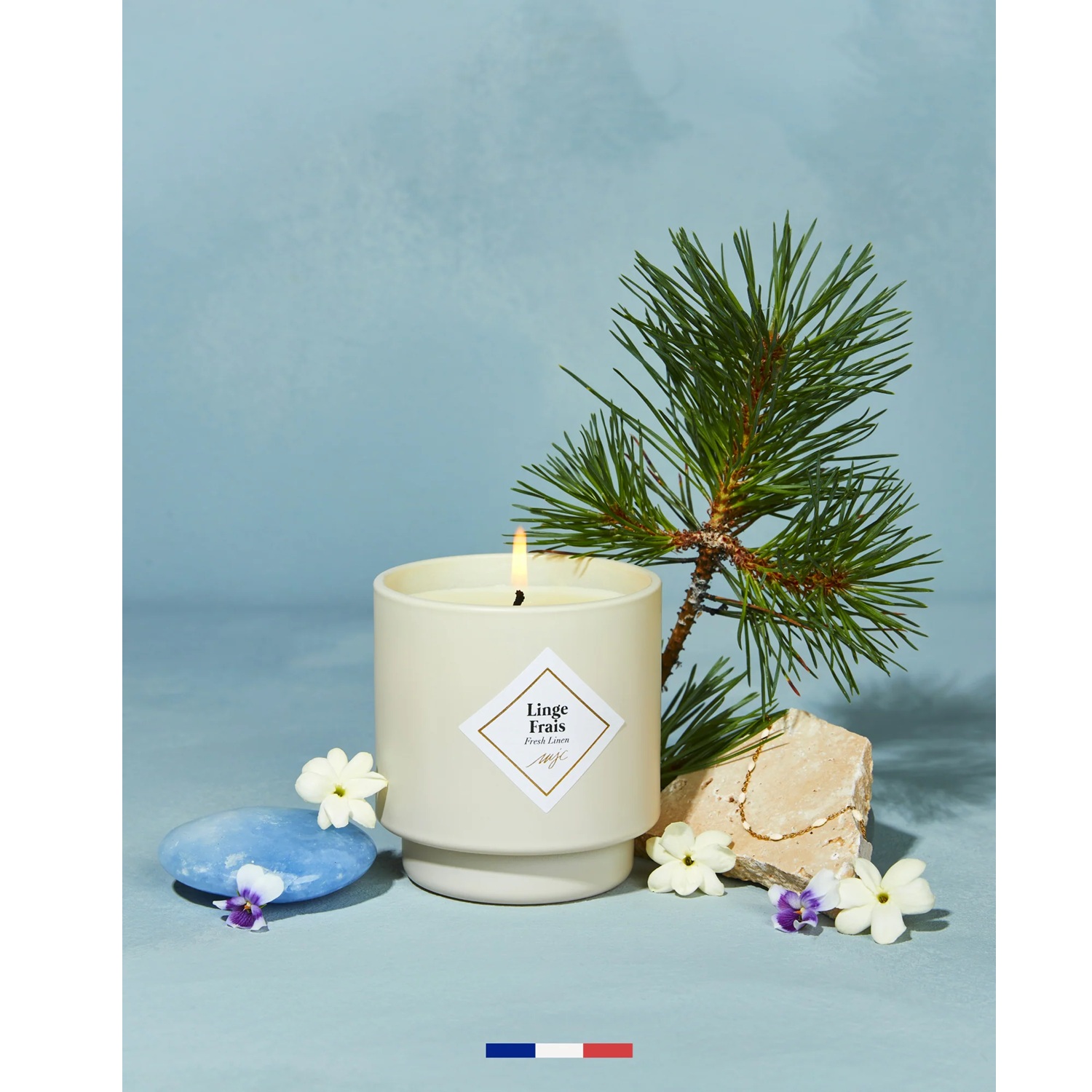 Bougie parfumée linge frais bracelet or et perles beige les essentielles 36h - my jolie candle