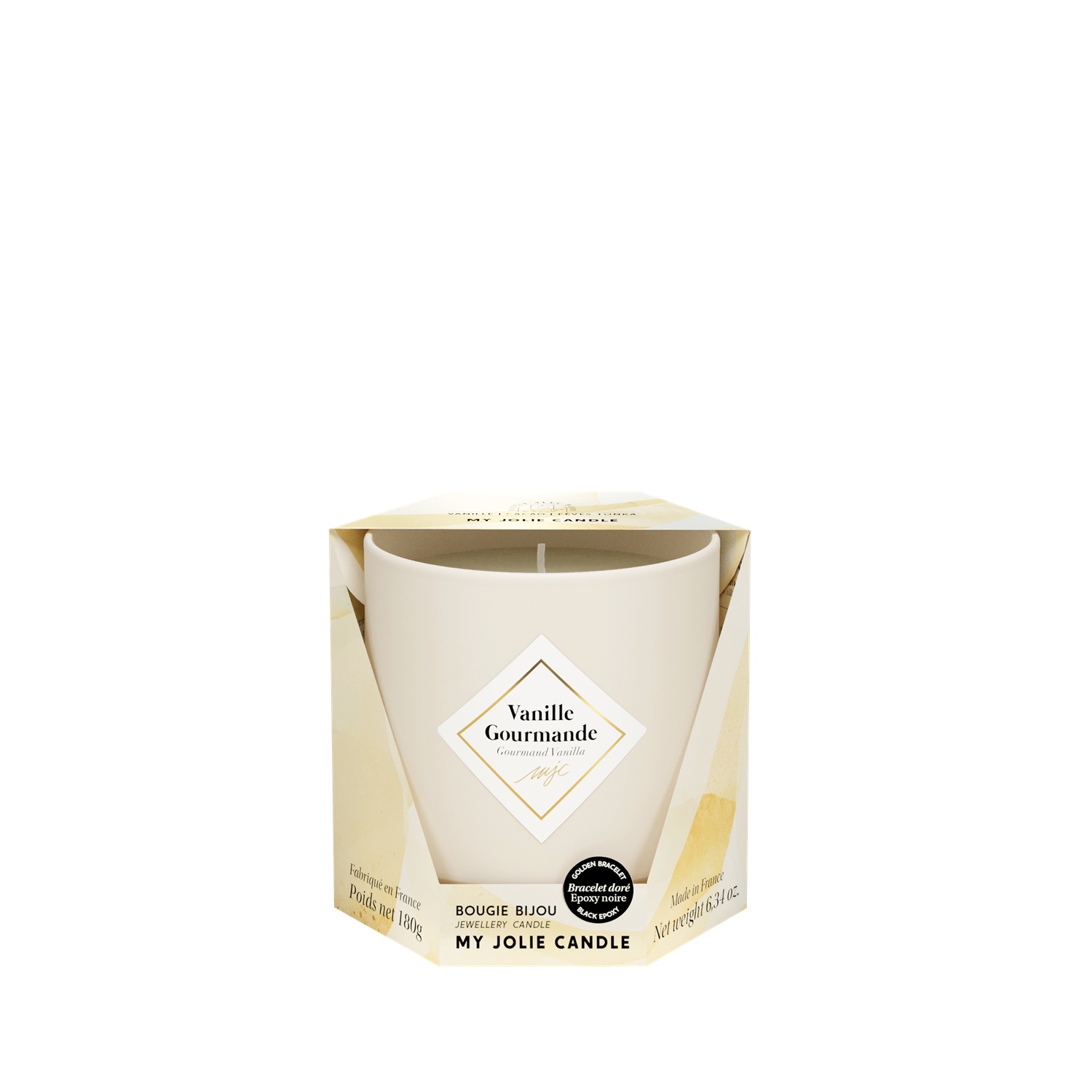 Bougie parfumée vanille gourmande bracelet or et noir les essentielles 36h - my jolie candle