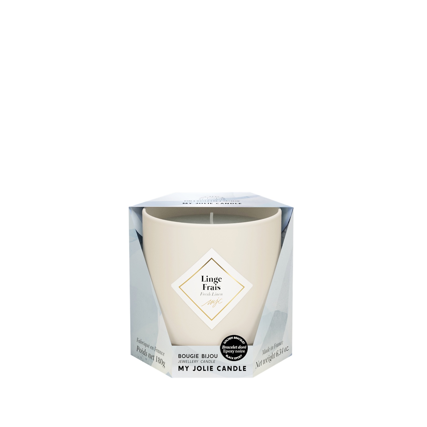 Bougie parfumée linge frais bracelet or et perles noires les essentielles 36h - my jolie candle