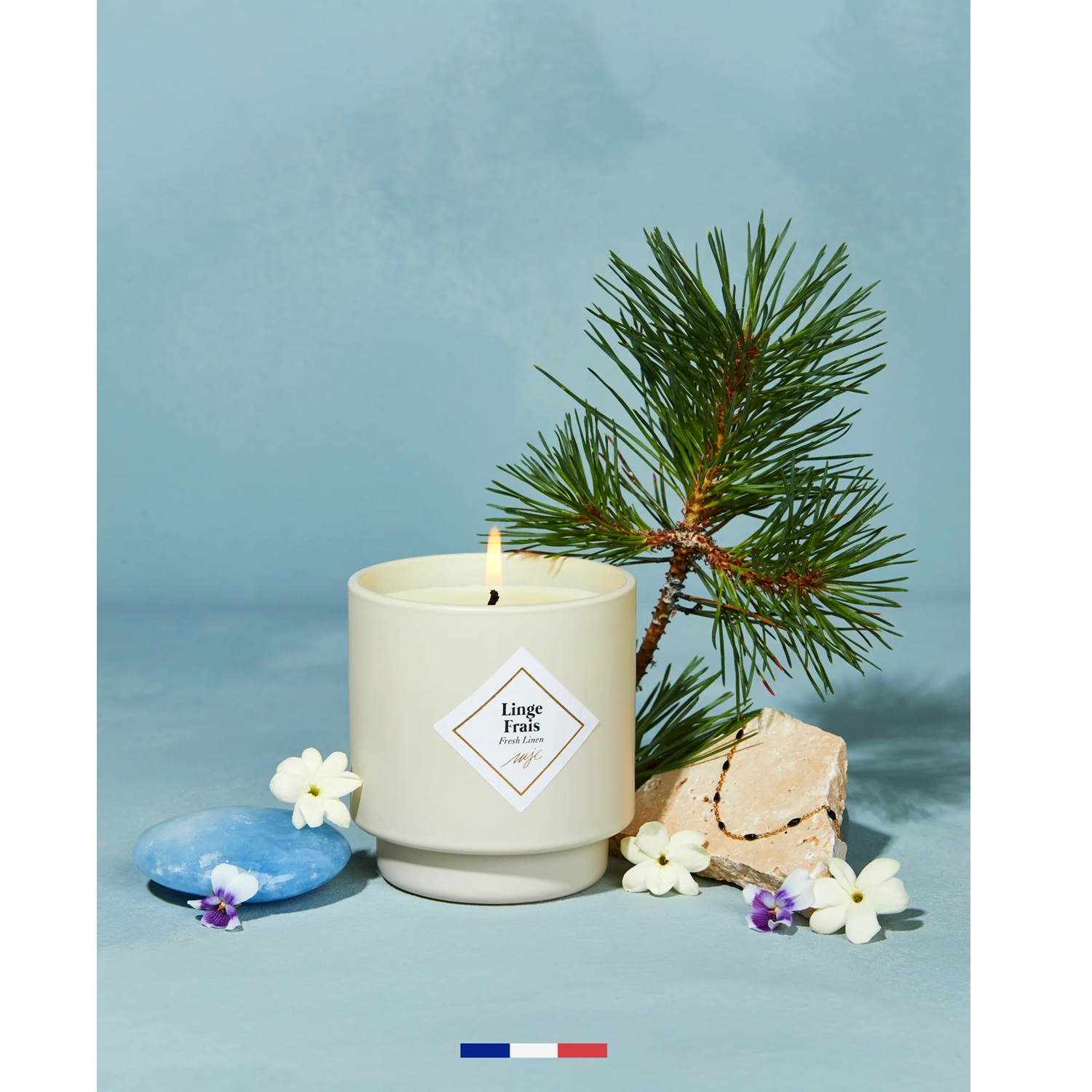 Bougie parfumée linge frais bracelet or et perles noires les essentielles 36h - my jolie candle