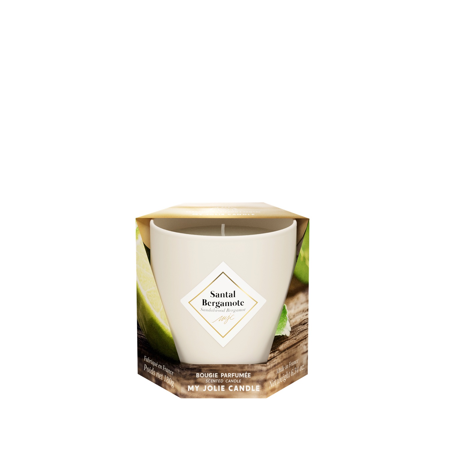 Bougie parfumée santal bergamote classique 180g 36h - my jolie candle
