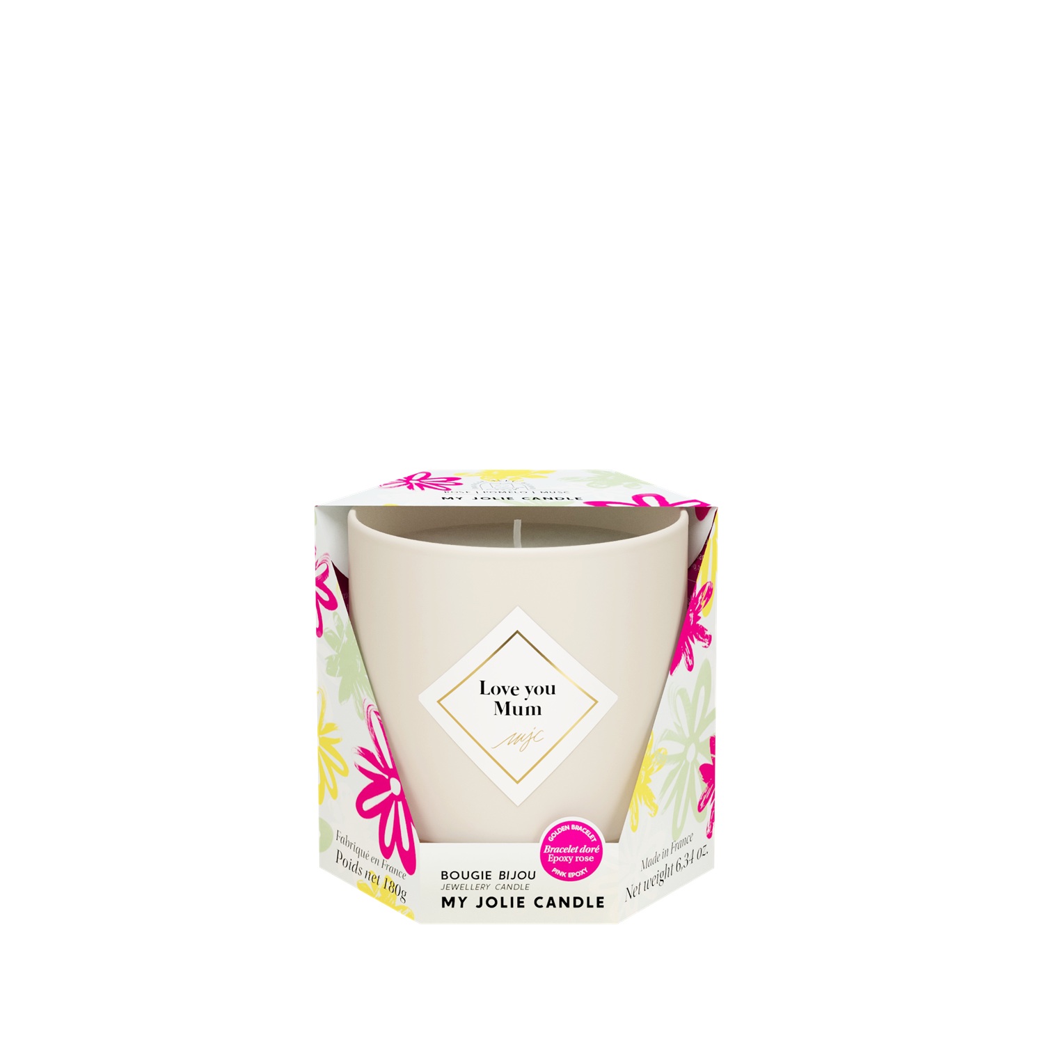 Bougie parfumée rose du jardin édition fête des mères bracelet epoxy rose 180g 36h - my jolie candle