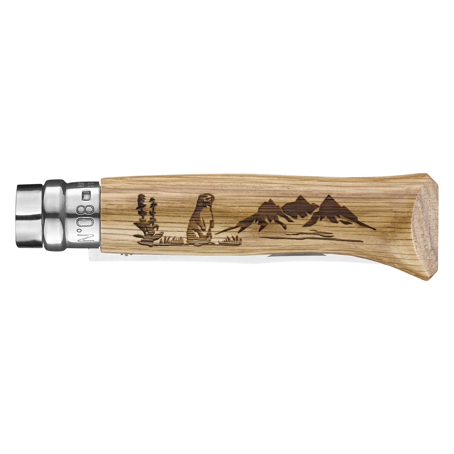Couteau de poche pliable animalia marmotte chêne n°8 - opinel 