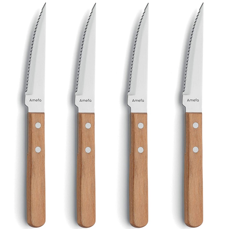 Lot de 4 couteaux steack pizza manche bois - amefa