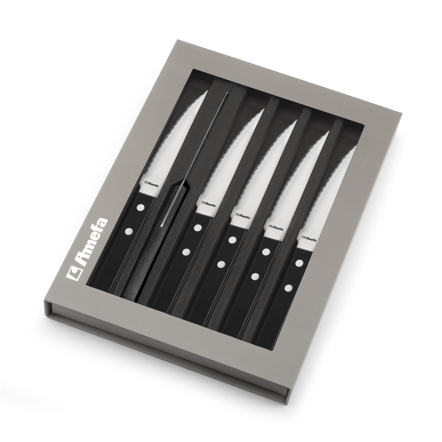 Lot de 6 couteaux à steak pizza manche noir - amefa