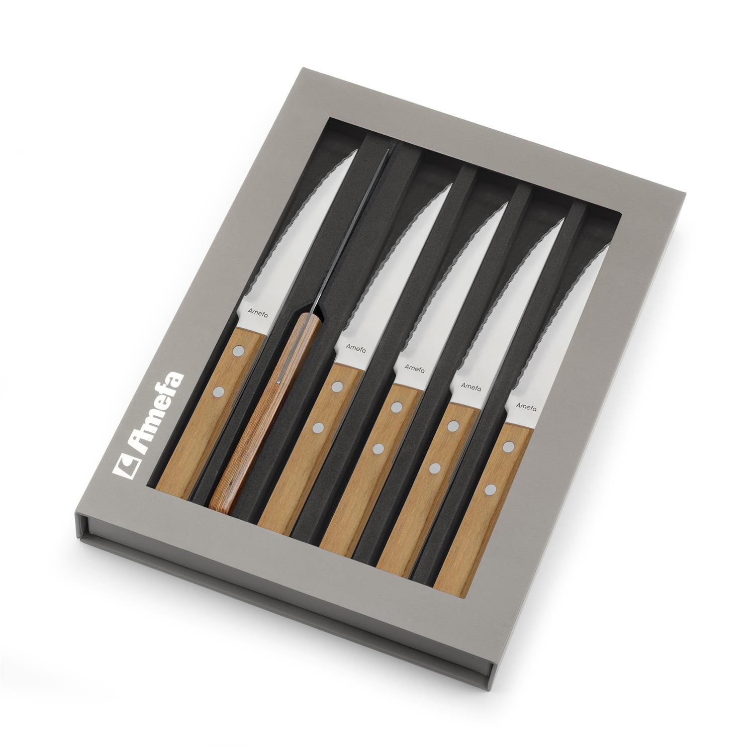 Lot de 6 couteaux à steak pizza manche bois - amefa