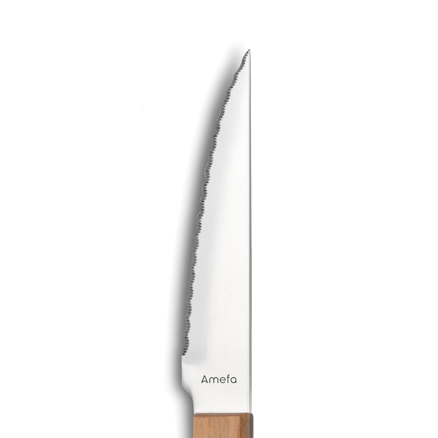Lot de 6 couteaux à steak pizza manche bois - amefa