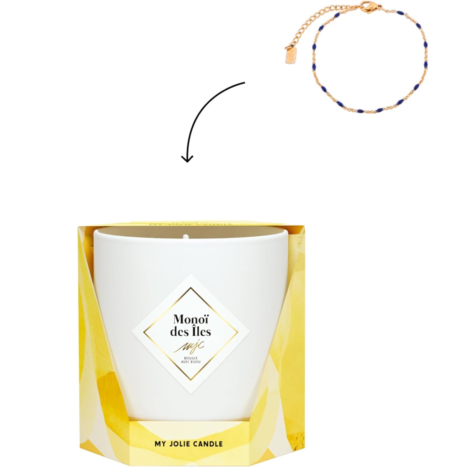 Bougie parfumée monoi des iles collier or et noir les essentielles 36h - my jolie candle