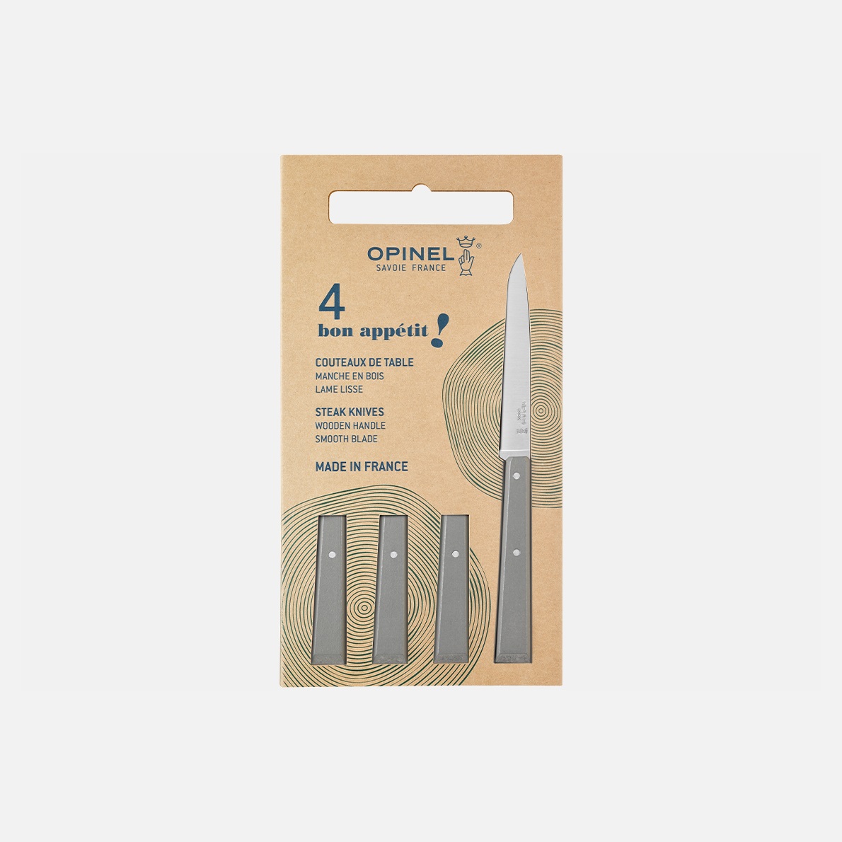 Coffret de 4 couteaux de table n°125 bon appétit gris - opinel 