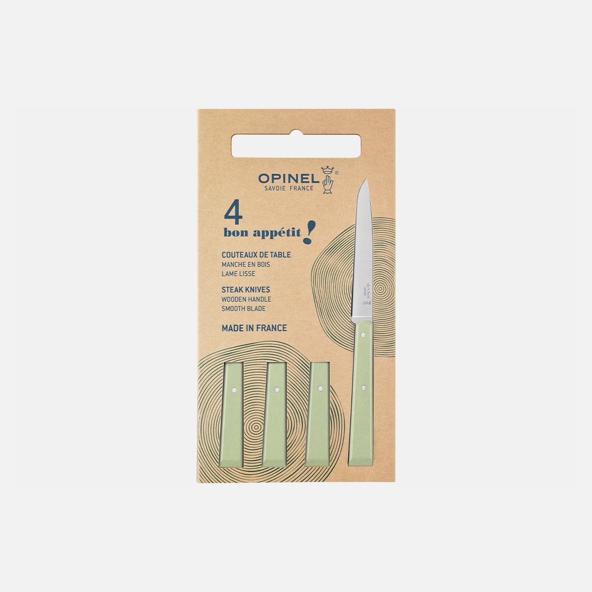 Coffret de 4 couteaux de table n°125 bon appétit sauge - opinel 