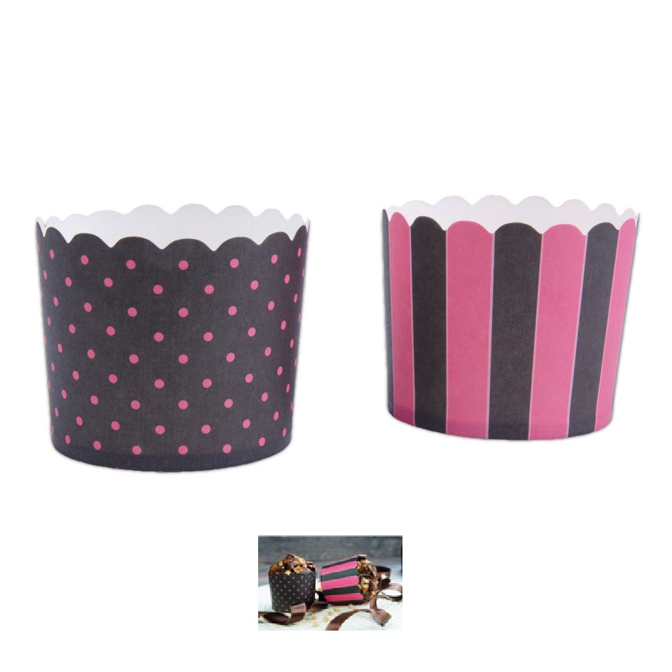 Lot de 12 caissettes cupcake cups en papier gris et rose - stadter