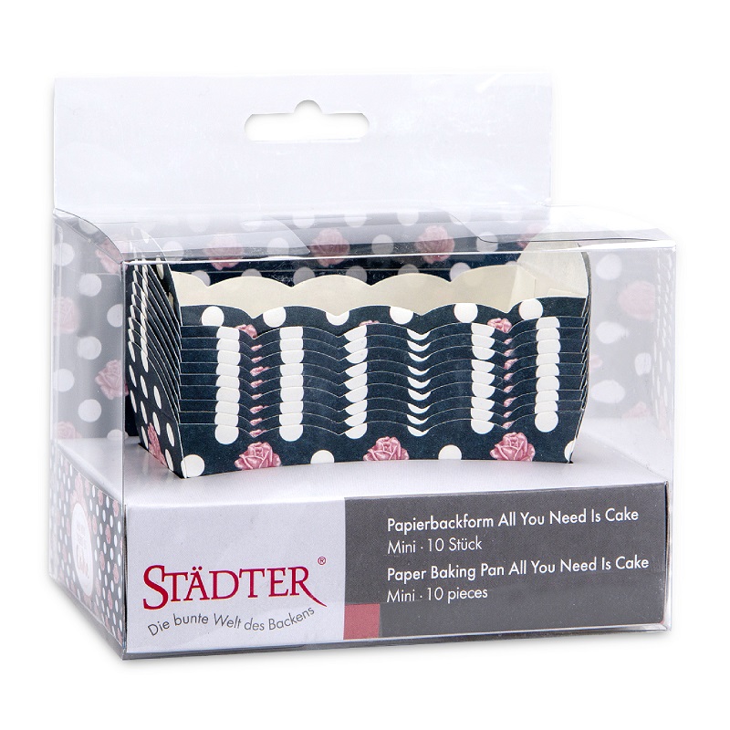 Lot de 10 caissettes cupcake rectangulaire en papier "all you need is cake"- stadter