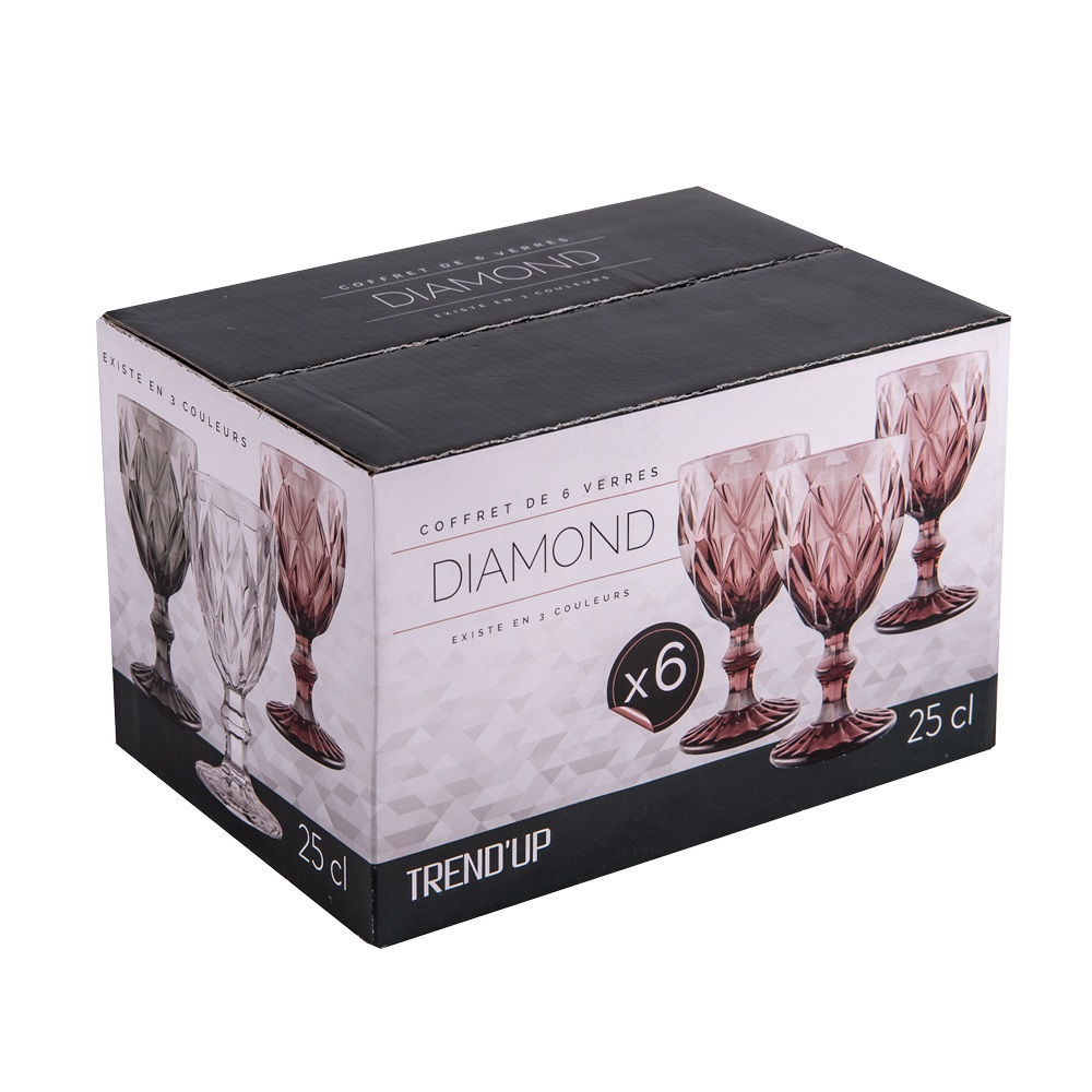 Lot de 6 verres à pied 25 cl diamond rose - table et passion