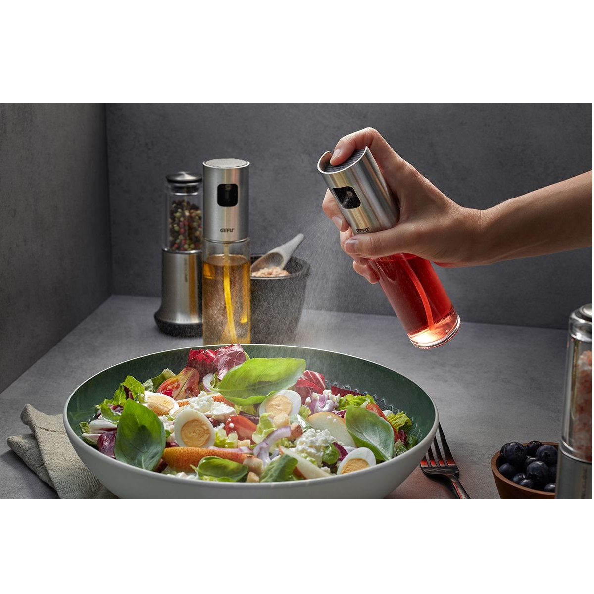 Spray pulvérisateur de vinaigre et d'huile neva 1 pièce en verre et acier - gefu