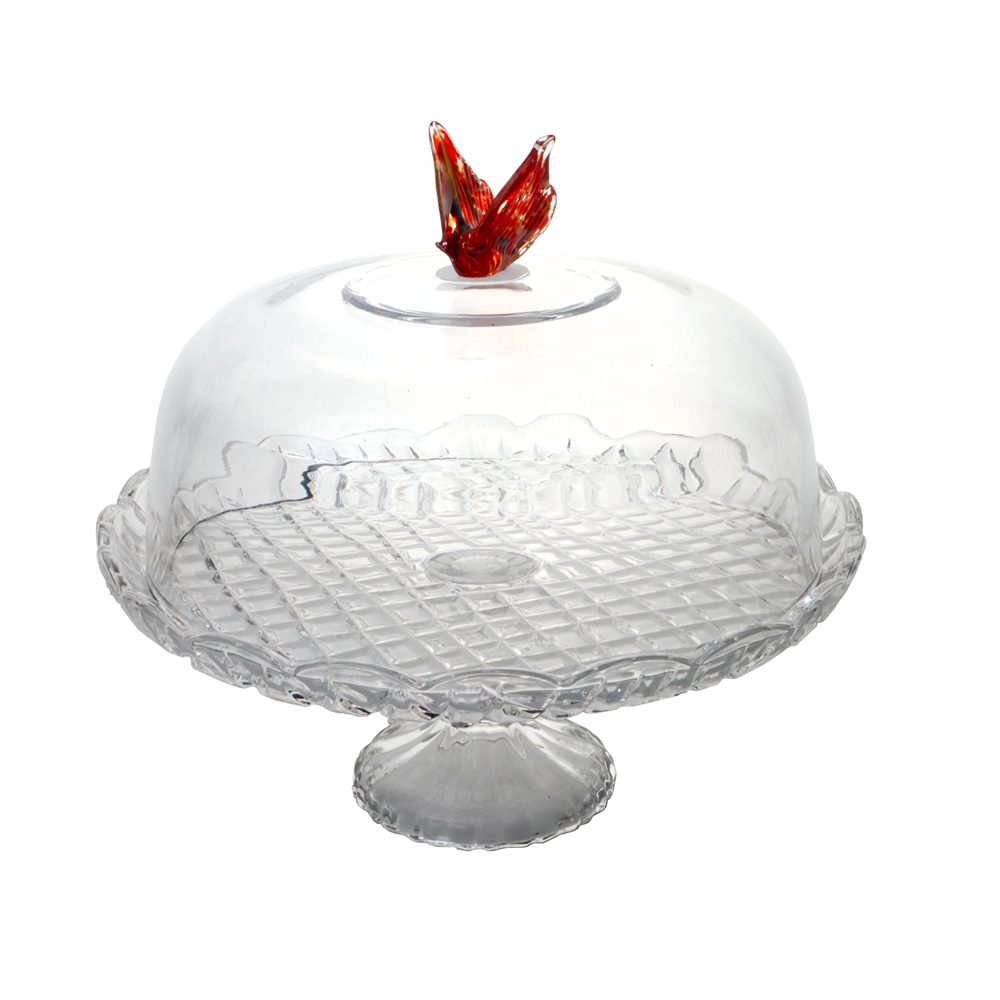 Présentoir à gateau, cloche sur pied papillon en verre 30 cm - table et passion