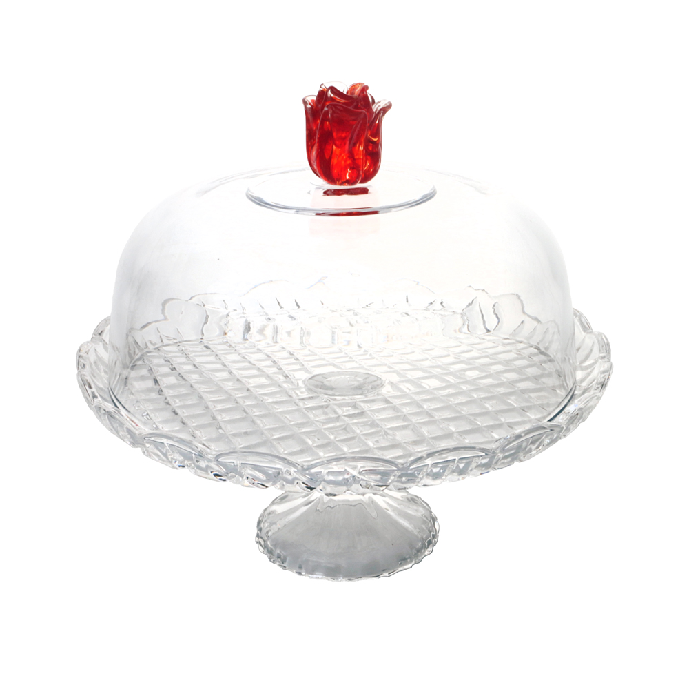 Présentoir à gateau, cloche sur pied rose en verre 30 cm - table et passion