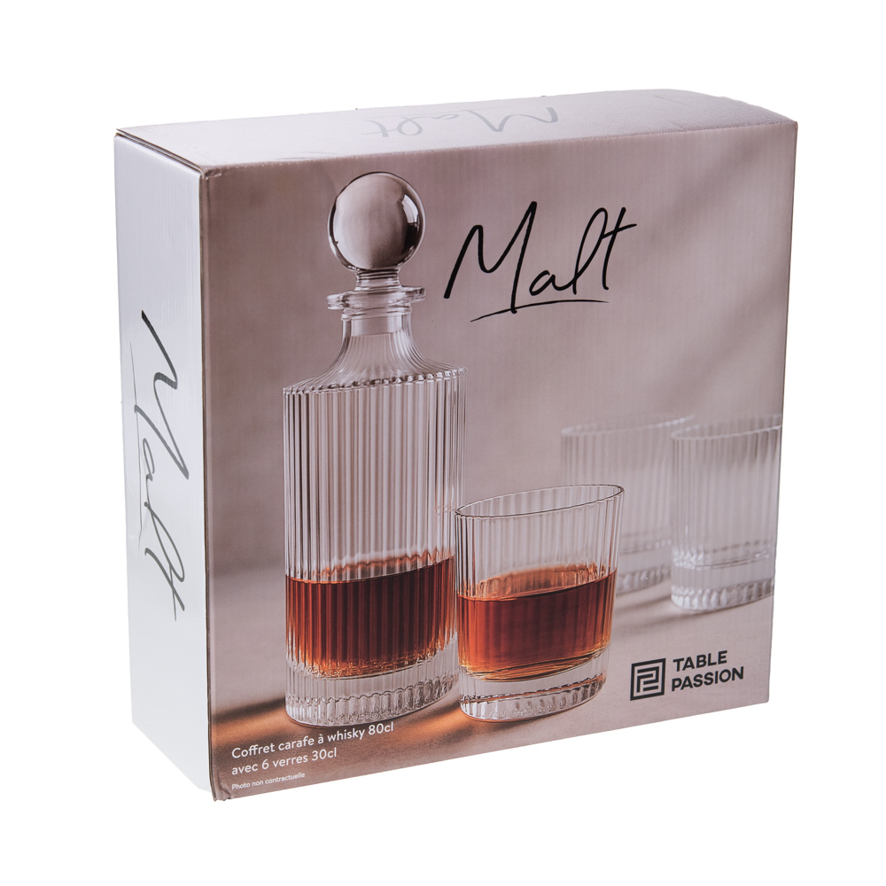Coffret carafe avec 6 verres malt - table et passion