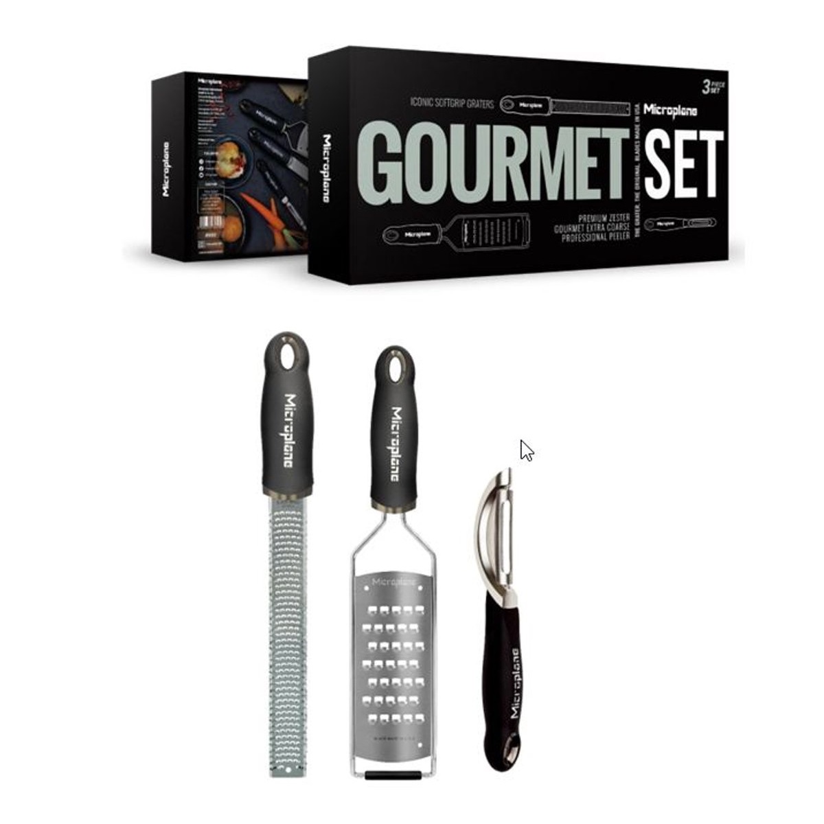 Coffret 1 zesteur, 1 râpe et 1 éplucheur collection gourmet - microplane