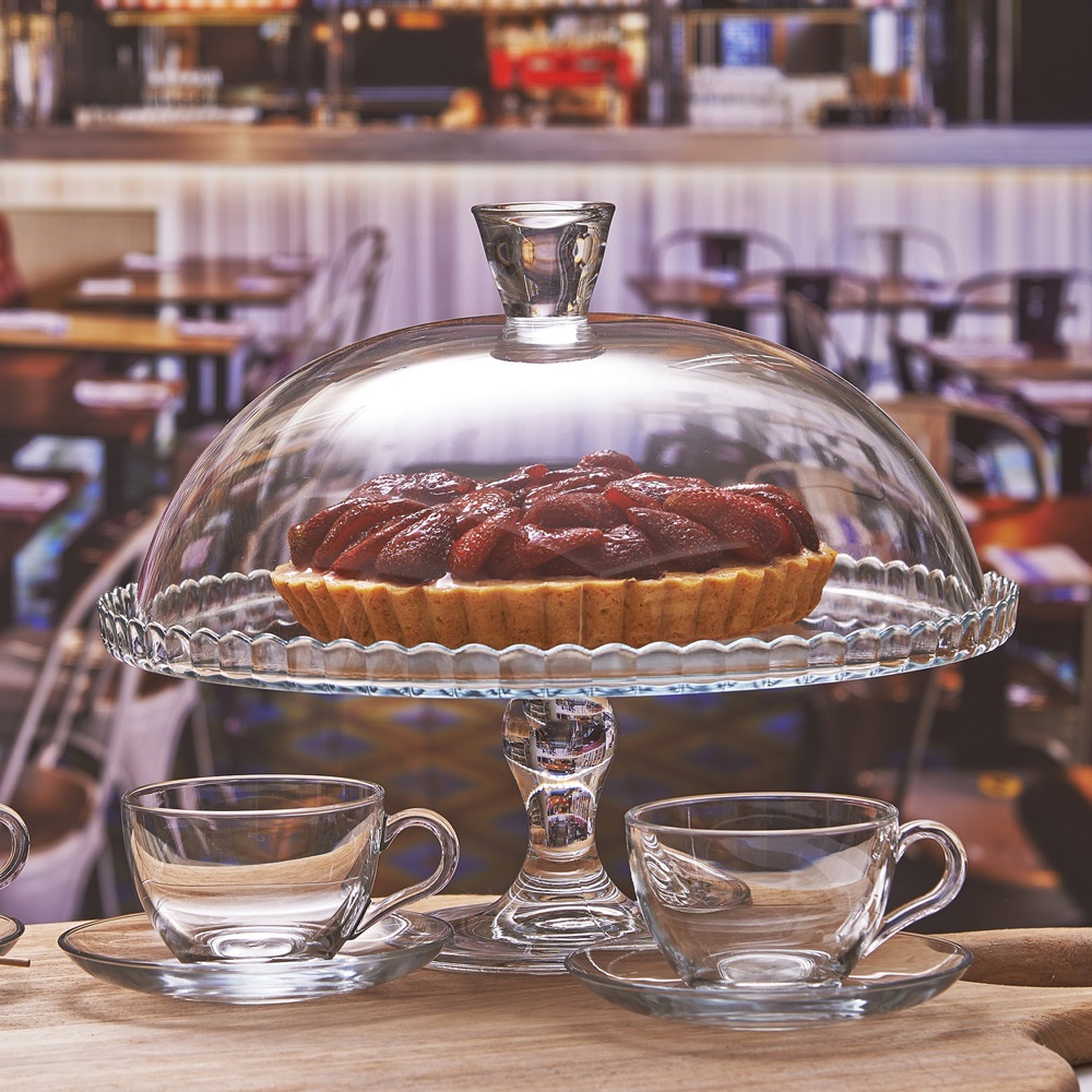 Présentoir à gâteau sur pied 32 cm et sa cloche en verre - table et passion